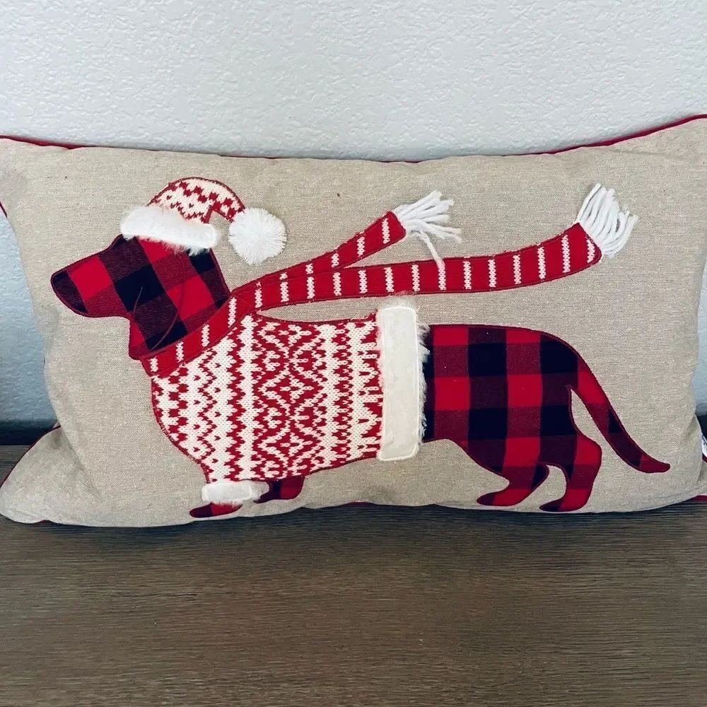 Christmas Dachshund Sweater Dog Holiday Throw Pillow